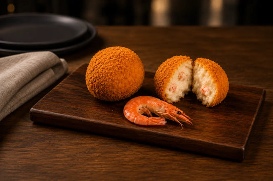 Croqueta gamba roja y leche de cabra